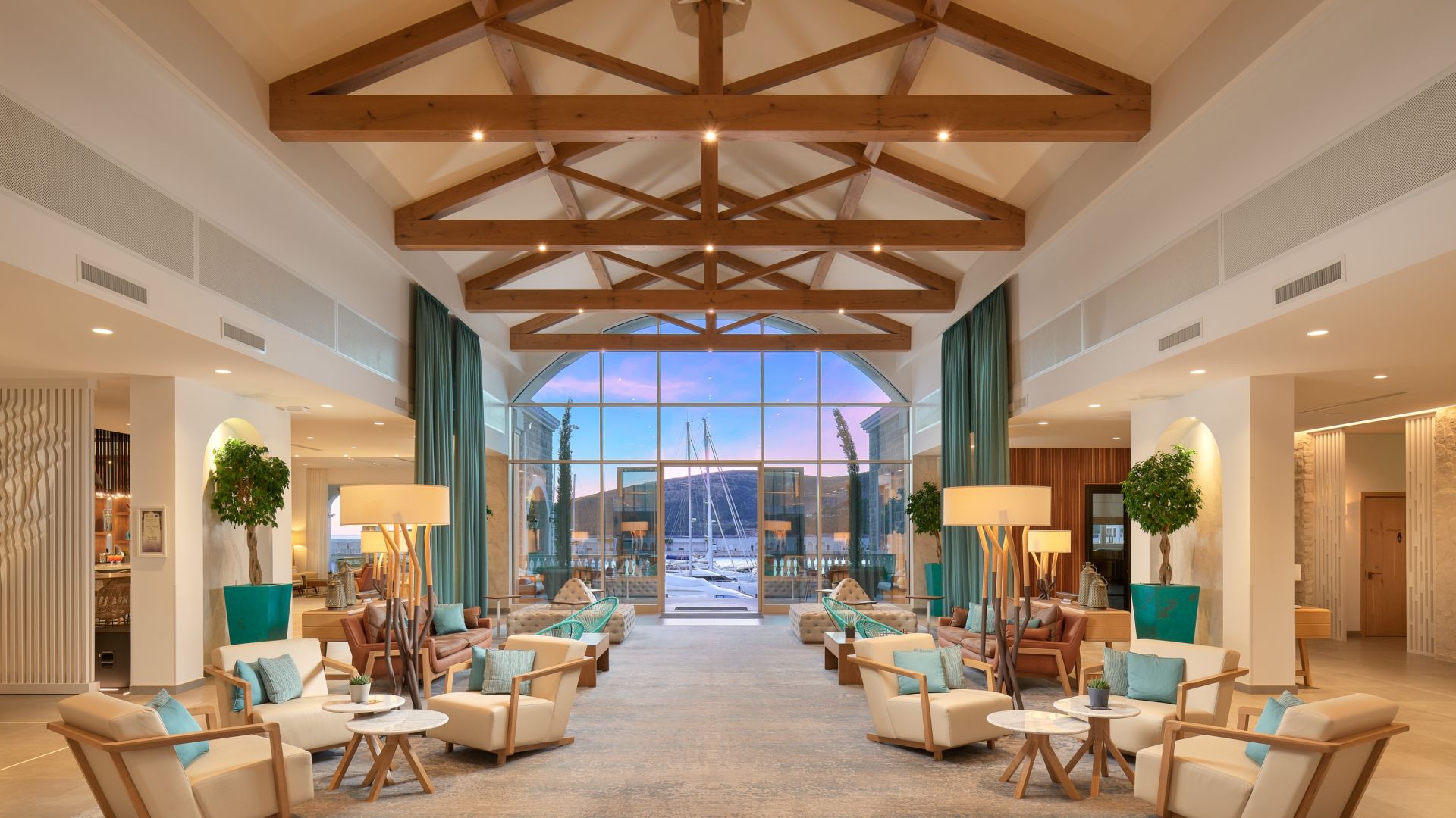 the chedi lustica bay hotel lobby area